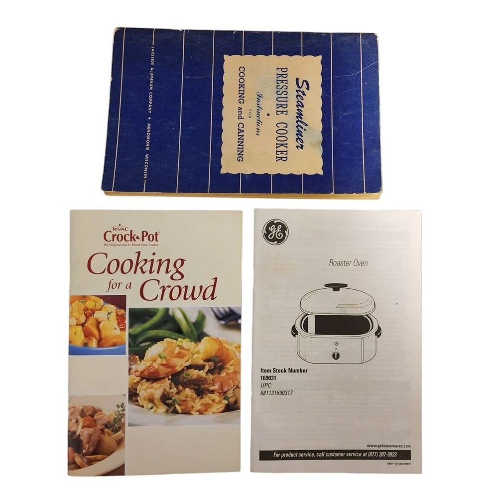 Vintage Rival Crock Pot, GE Roaster Oven & Steamliner 1946 Cookbooks Recipes